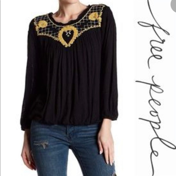 Free People boho Embroidered Top Size XS - Picture 1 of 8